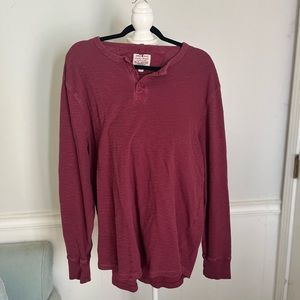 Lucky Brand Washed Red Maroon Slub Thermal Henley Shirt Tag XXL Long Sleeve